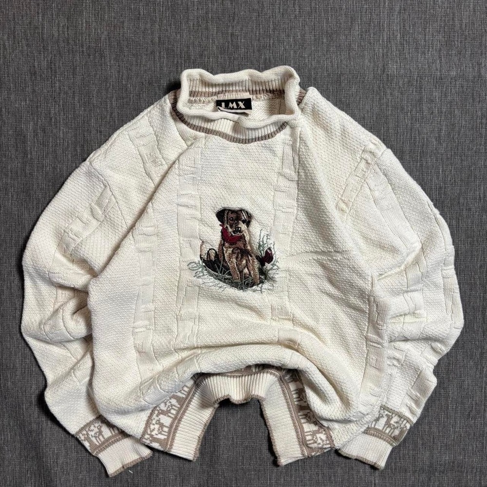 LMX cream knitted sweater with dog design